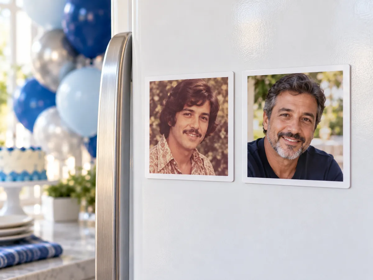 Then and now photo magnets for a 50th birthday
