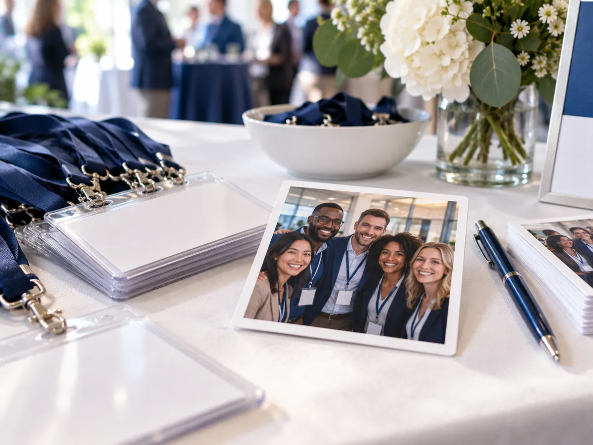 Team photo magnet at a corporate event
