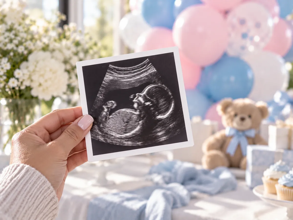 Gender reveal photo magnet with an ultrasound