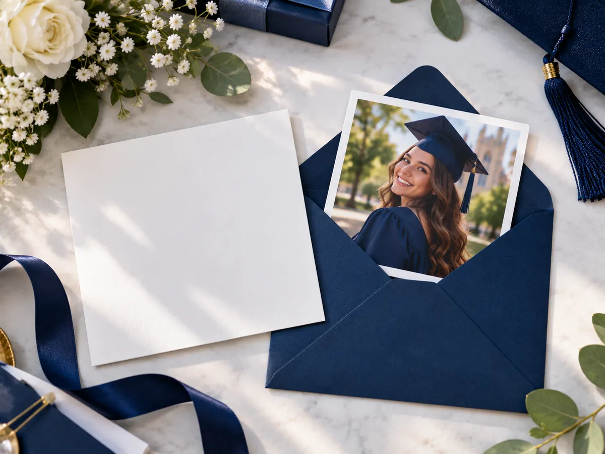 Graduation photo magnet in an announcement envelope