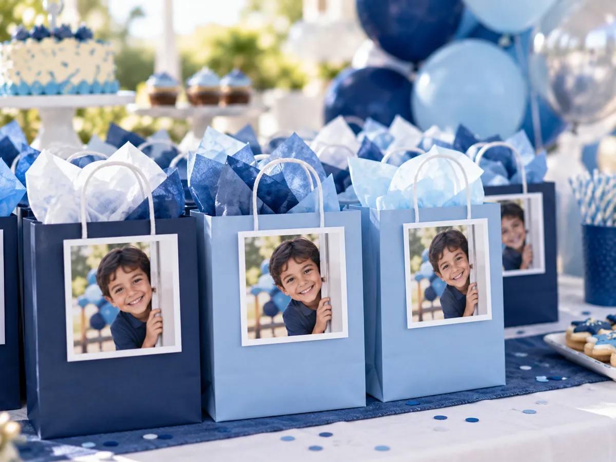 Kids birthday goodie bags with photo magnets