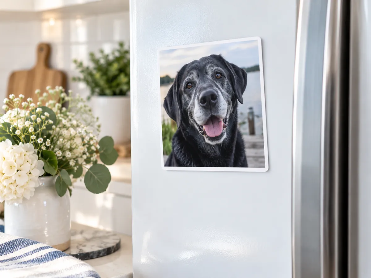 Pet memorial photo magnet of a black labrador